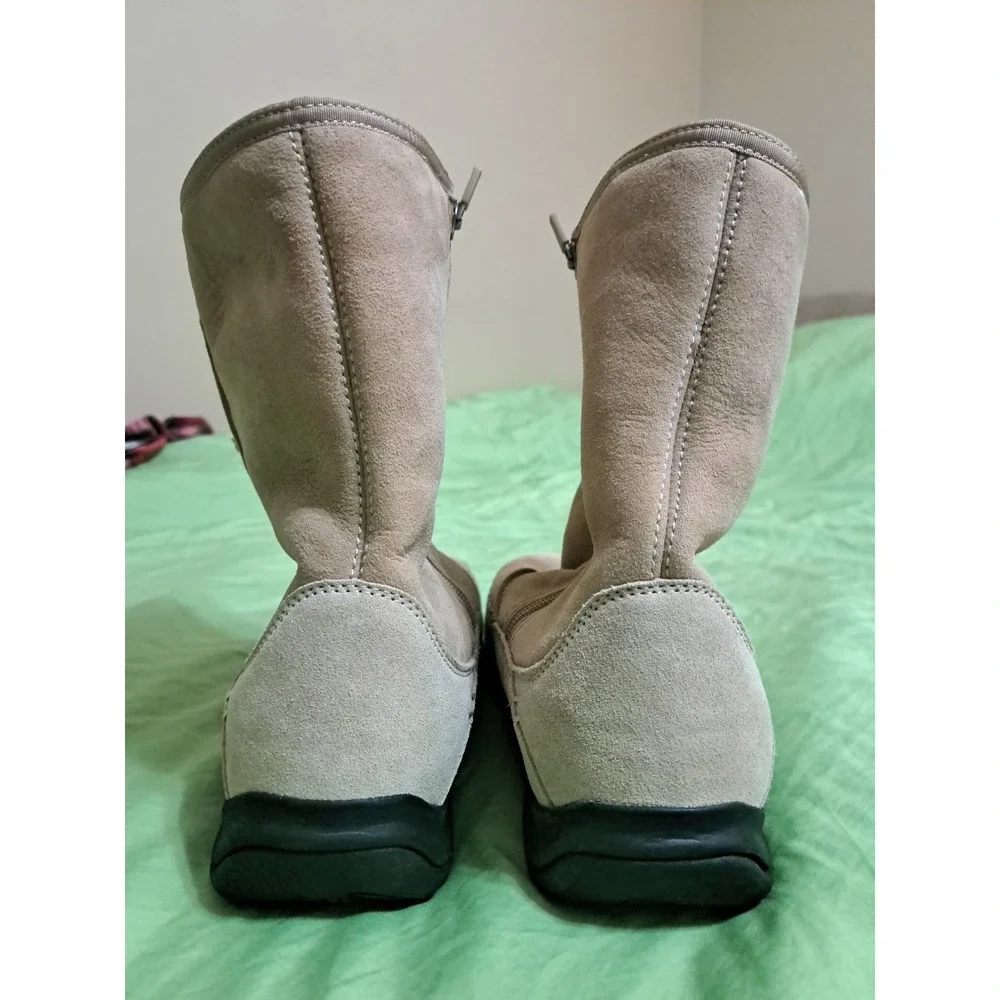Land's End Women's Beige Suede Leather Winter Fur Zipper Snow Boots # 94434 11 B